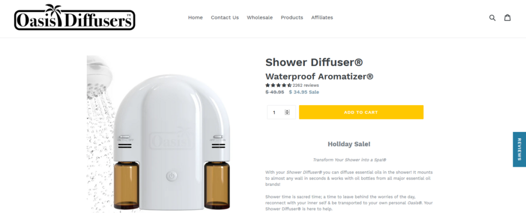Oasis Diffusers Homepage Screenshot