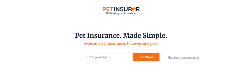 Pet Insurer Homepage Screenshot
