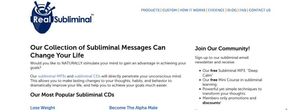 Real Subliminal Homepage Screenshot