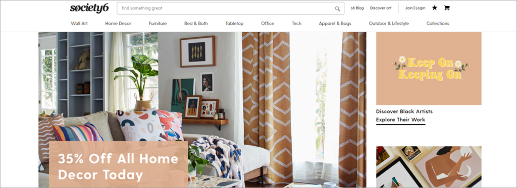 Society6 Homepage Screenshot