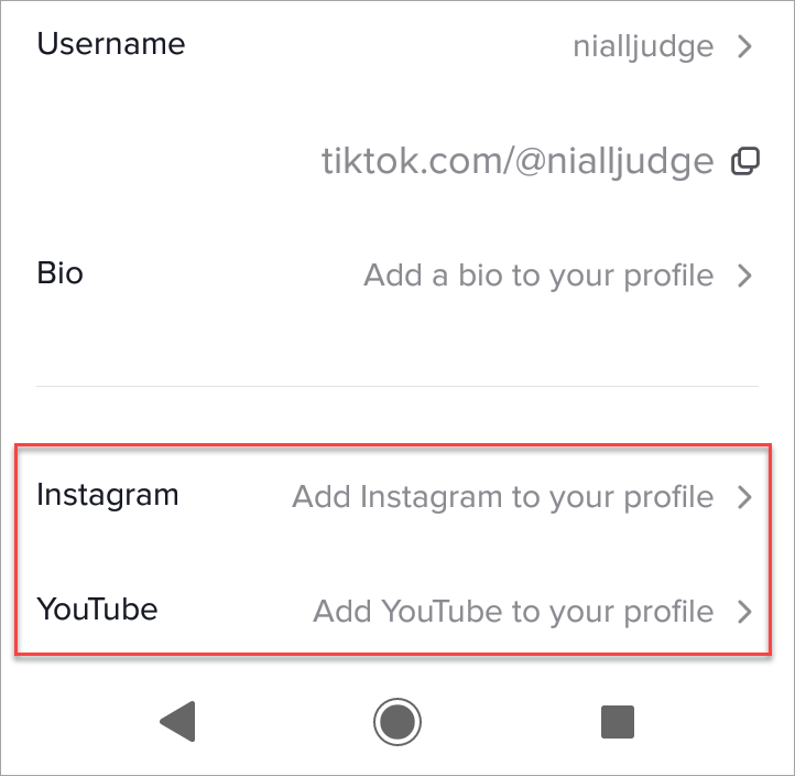Perfil do Tiktok com links de mídia social