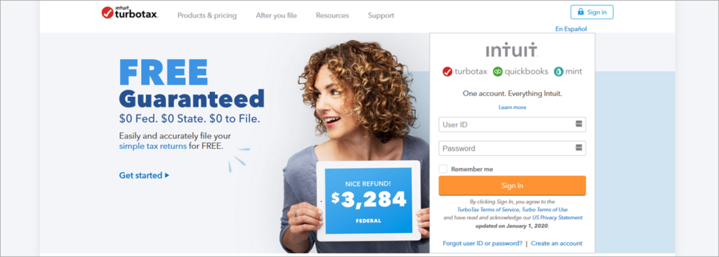 Turbotax Homepage Screenshot