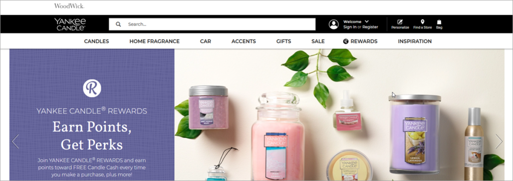 Yankee Candle Homepage Screenshot