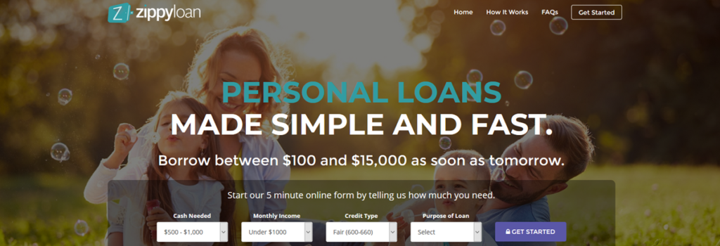 Zippyloan Homepage Screenshot