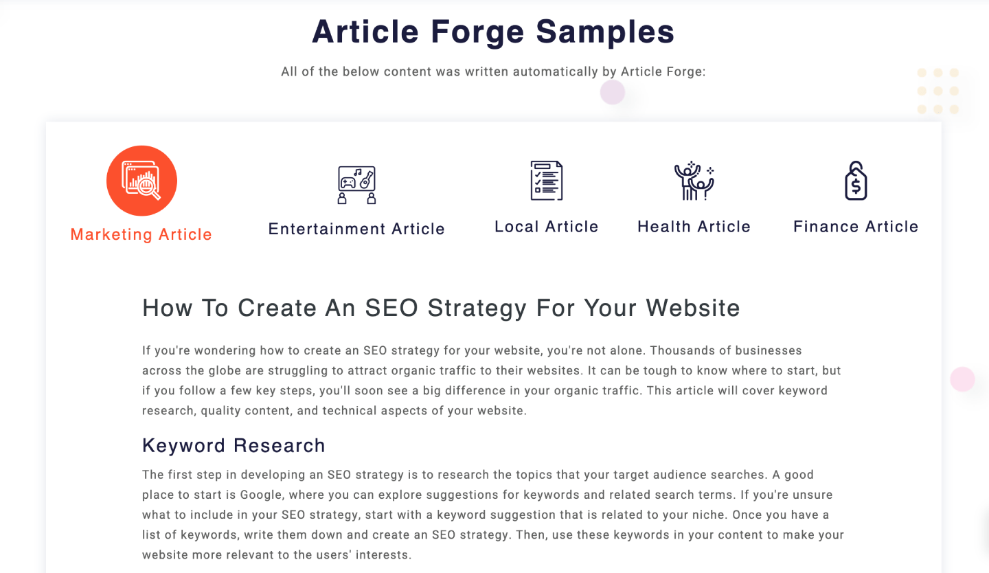 Article Forge's Features