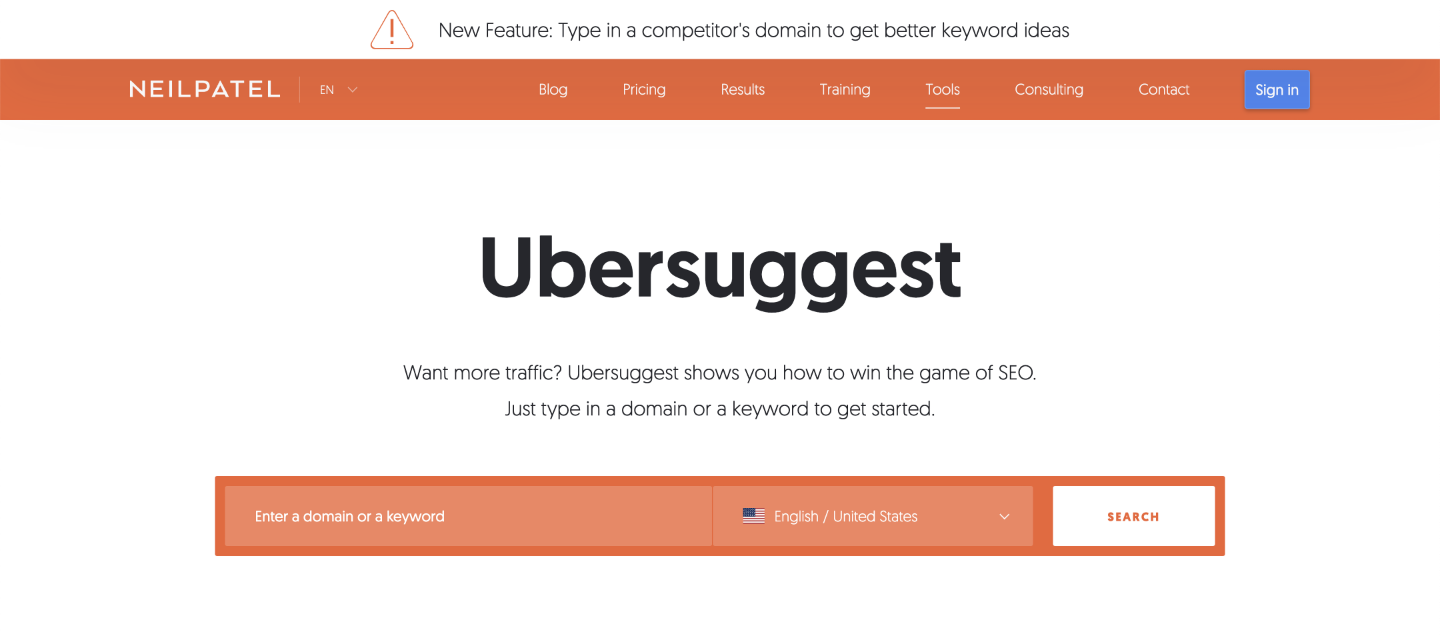 Ubersuggest's website