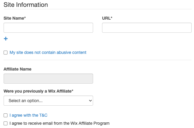 Wix Affiliate Program Site Info
