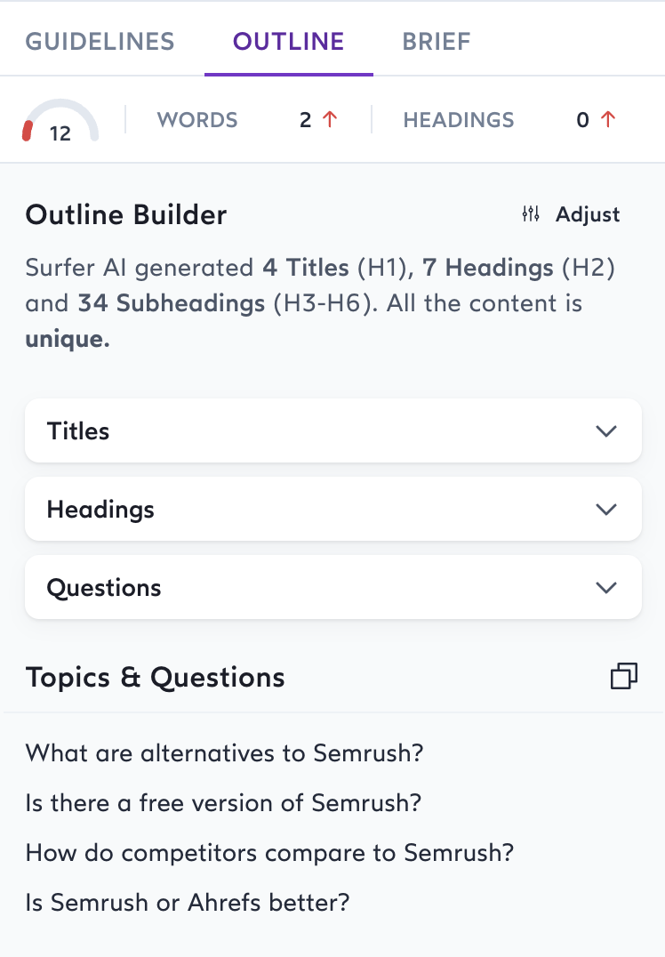 Surfer Outline Tab