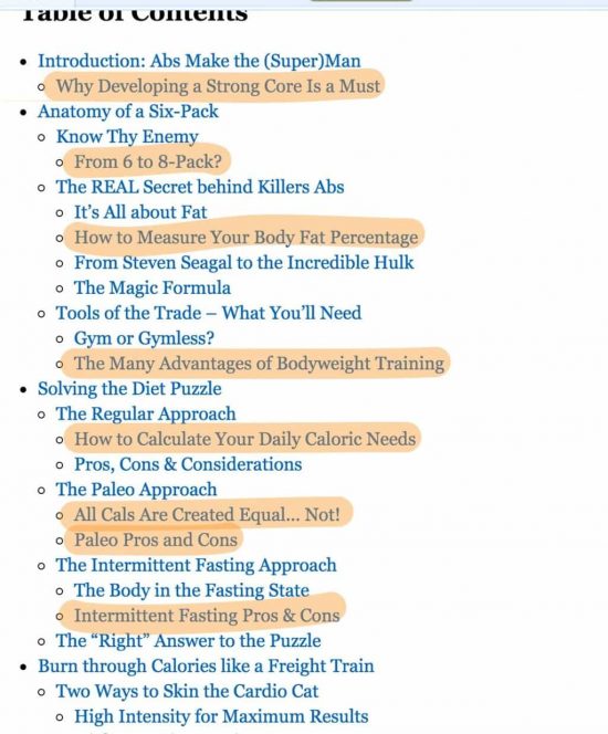 table of content Amazon Book table of content
